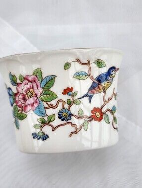 Vntg AYNSLEY PEMBROKE Dish Floral & Bird w/ Gold Trim 2.5” Bone China Toothpick